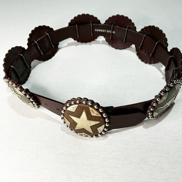 Cowboy Decor Brown Concho Belt Size 32, 9 Different Conchos Western Cowgirl - Picture 3 of 8